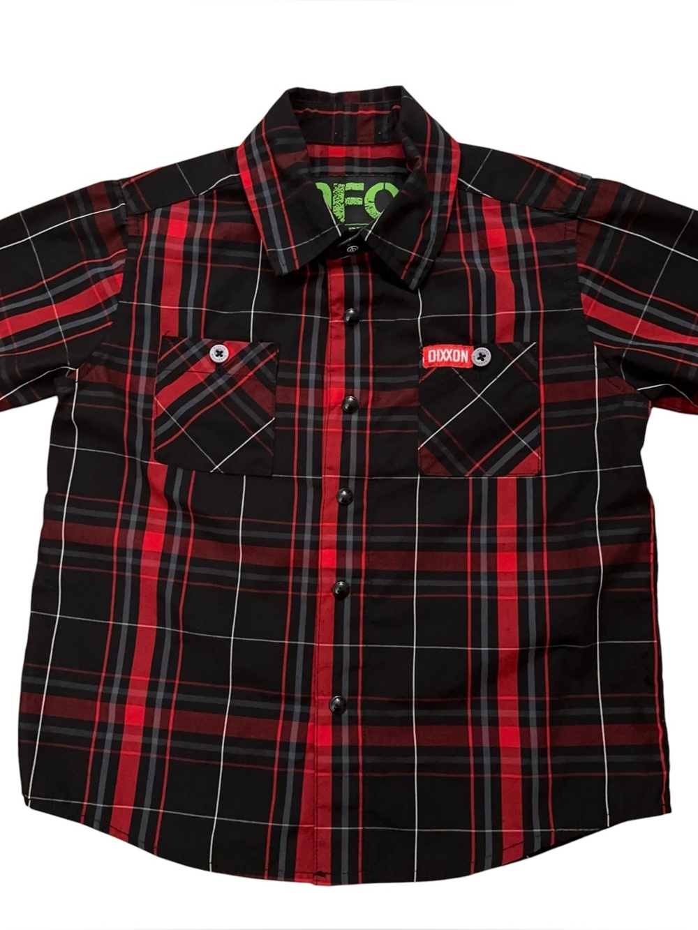 Dixxon Flannel DFC Youth Division Shirt Boys XS Short Sleeve Bamboo Plaid Red